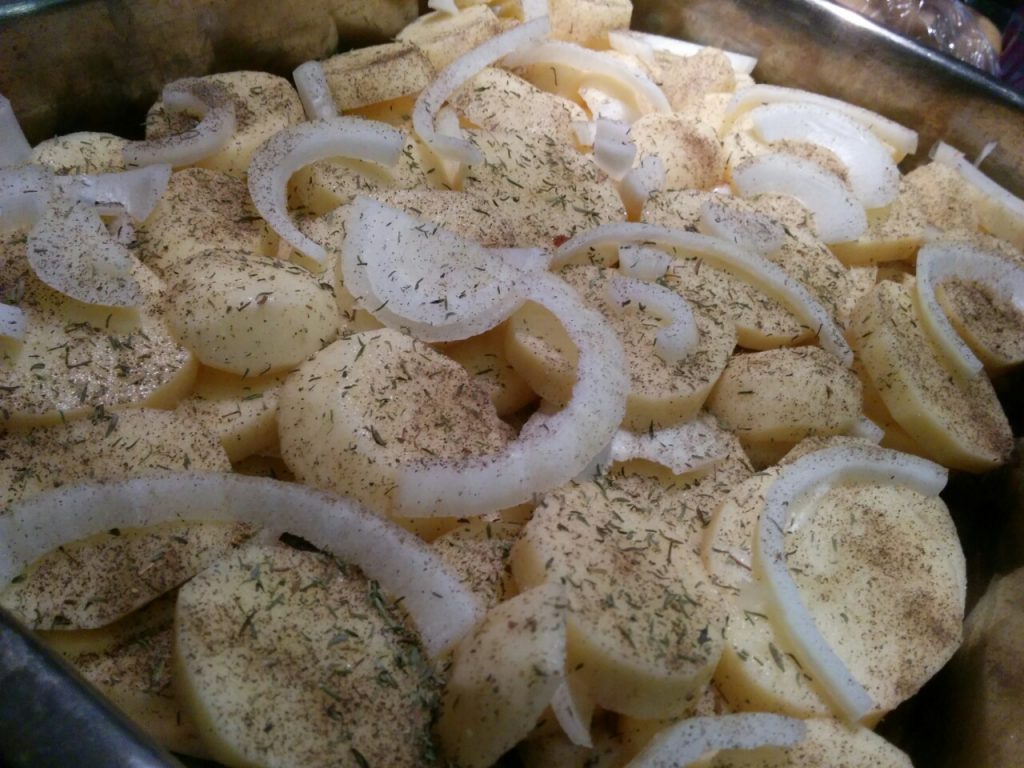 Layered potatoes and onions